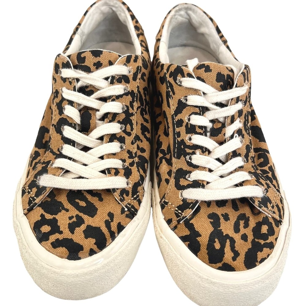 Madewell MWL Low Top Sneakers 6.5 Tan Leopard Print Canvas Lace Up Platform